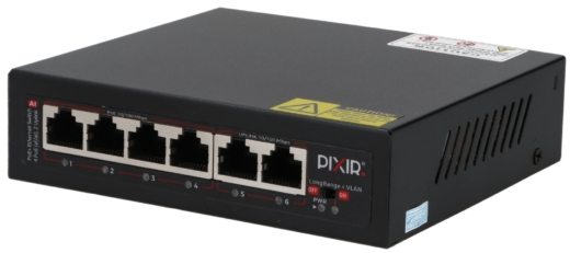 PIX-POE4AT-2FE-PS – 6-portowy switch PoE, 4x PoE af/at, 2x UPLINK