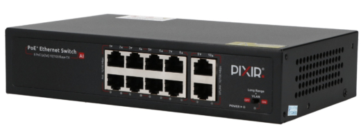 PIX-POE8AT-2FE-PS – 10-portowy switch PoE, 8x PoE af/at, 2x UPLINK